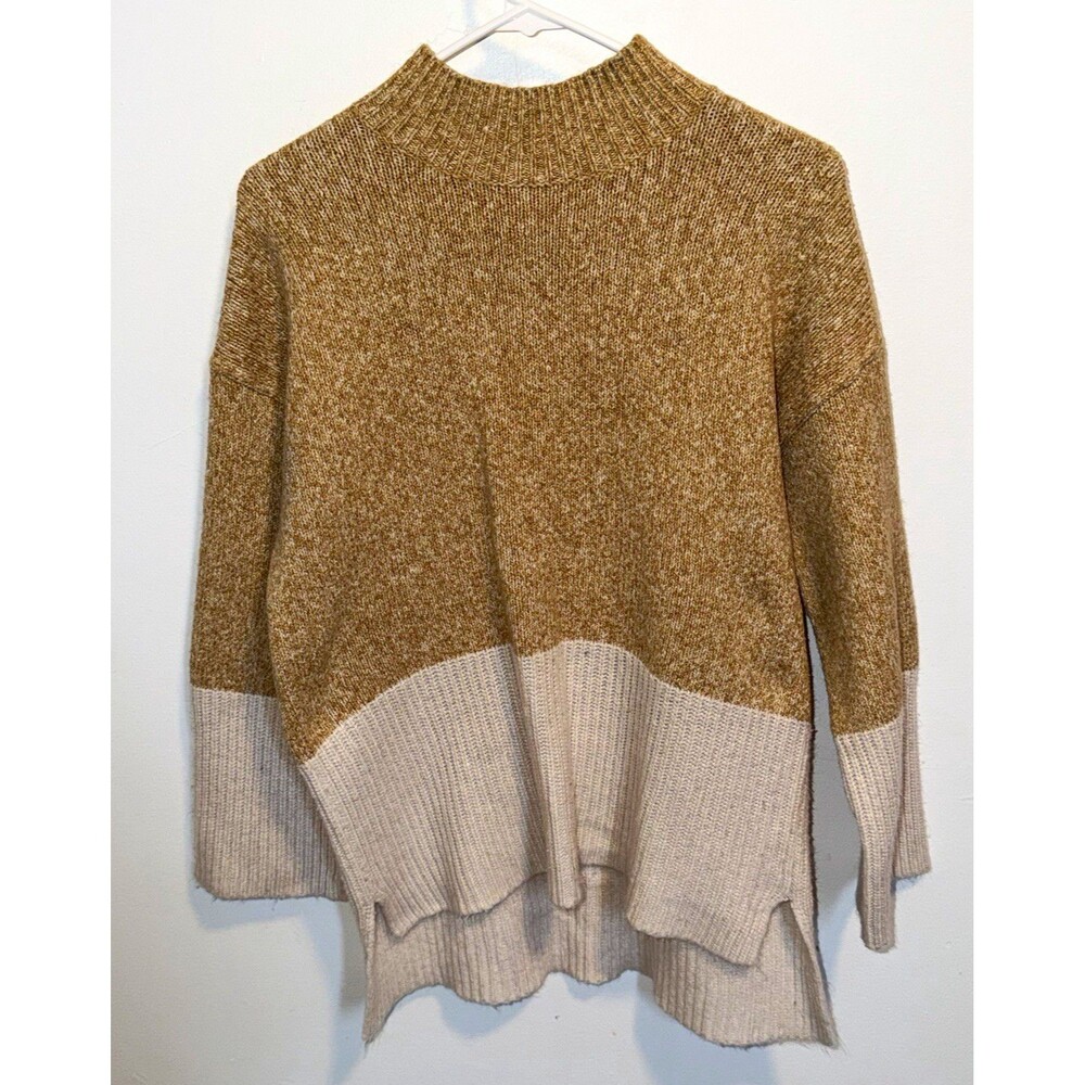 Michael Kors Women's Beige/Brown Colorblock Knit Logo Pullover Sweater M
